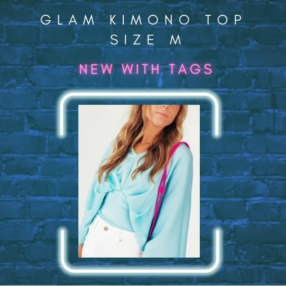 NWT Glam Kimono Blue Tie Back Silky Top size M - Stunning - Picture 4 of 6